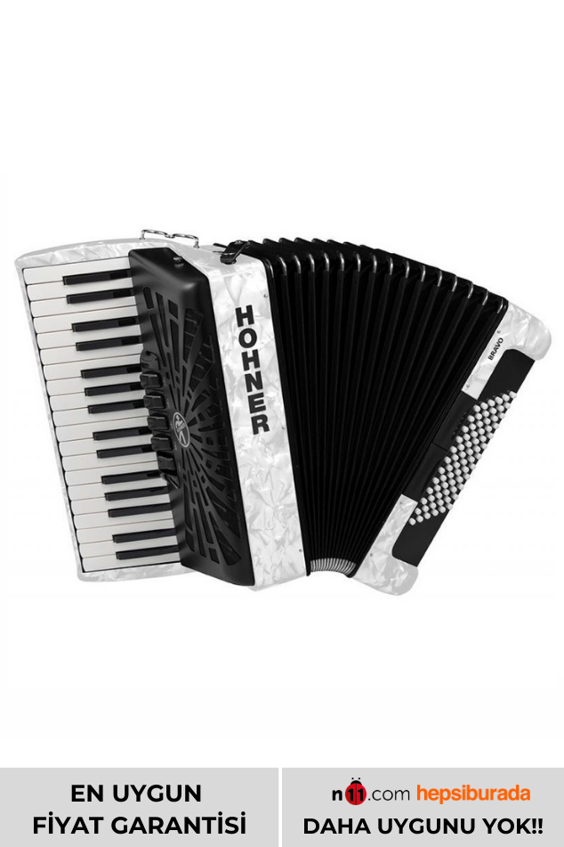 Hohner A16612 Bravo III 72 Akordiyon (White Pearl)
